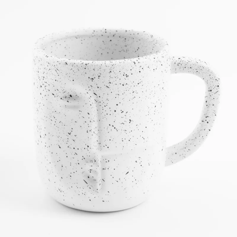Mug, 420 ml, Ceramic, White, speckled, Face, Face speckled