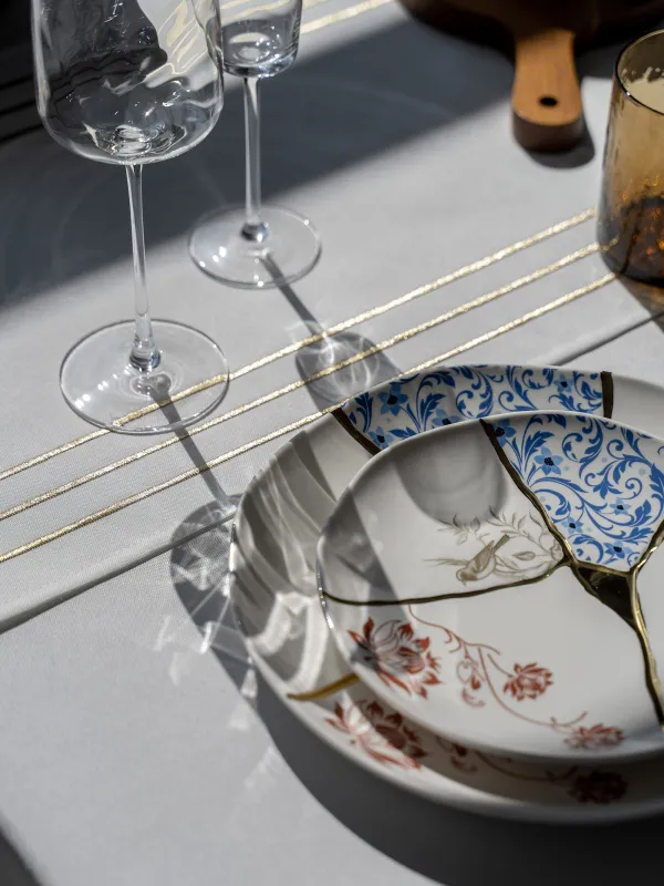 Table runner, 40x160 cm, polyester, white, Lines, Trim gold, image-5