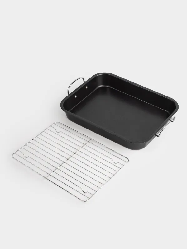 Baking tray, 37x29 cm, with handles and grill, coated, steel, black, BBQ, image-7