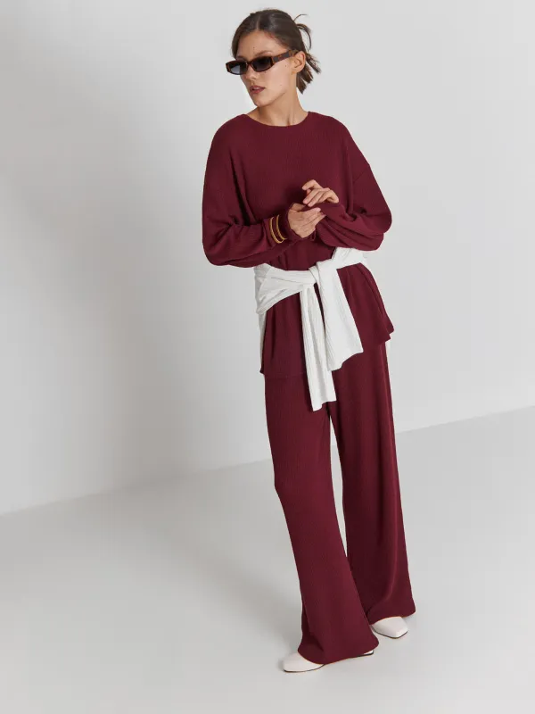 Women's trousers, homewear, size S, polyester / viscose, burgundy, Naila, image-5