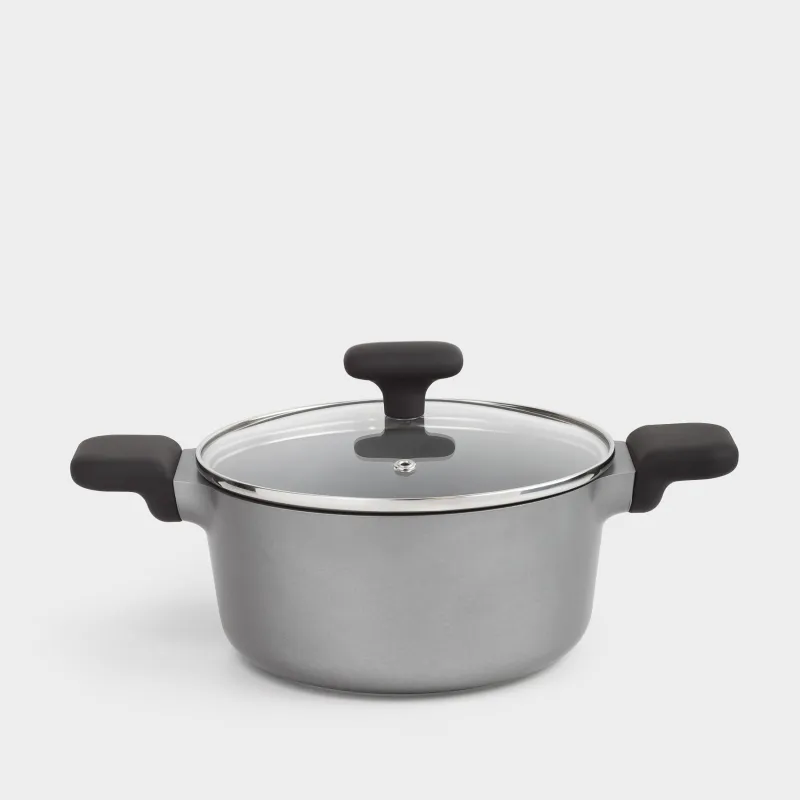 Pot, 20 cm, 2.7 l, with lid, coated, aluminum, grey-black, Mintali