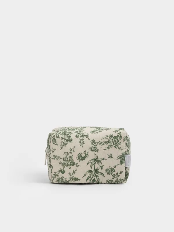 Makeup bag, 18x13 cm, muslin, green, Paradise garden, Muslin print, image-0