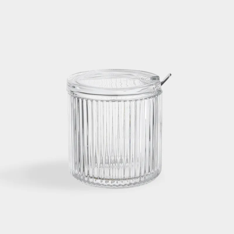 Sugar bowl, 10 cm, 390 ml, with spoon, glass R / steel, Ribby