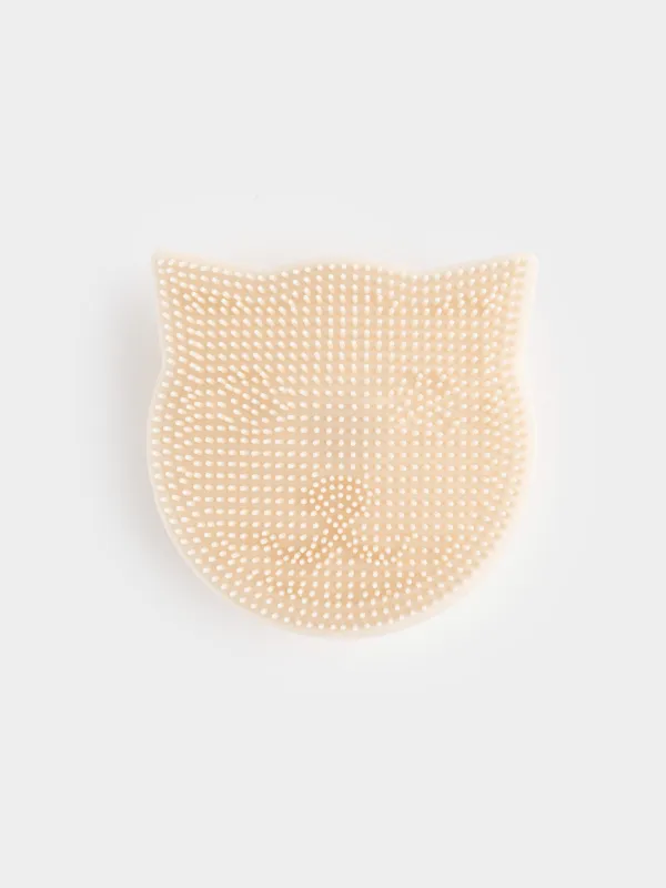 Facial cleansing brush, 6 cm, Massage, Suction cup, Silicone, beige, Cat, Manny, image-0