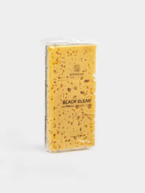 Dish washing sponge, 10x7 cm, 3 pcs, foam rubber / abrasive, black and yellow, Black clean, image-5