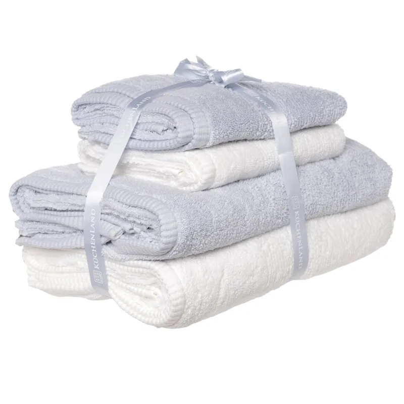 Towel set, 50x90 / 70x140 cm, 4 pcs, cotton, white / blue, Terry cotton, image-2