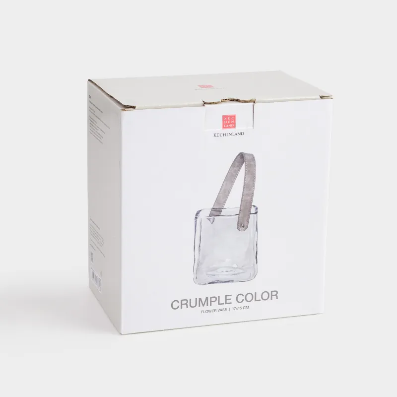 Flower vase, 17 cm, decorative, with handle, glass / polyurethane, grey, Bag, Crumple color, image-3