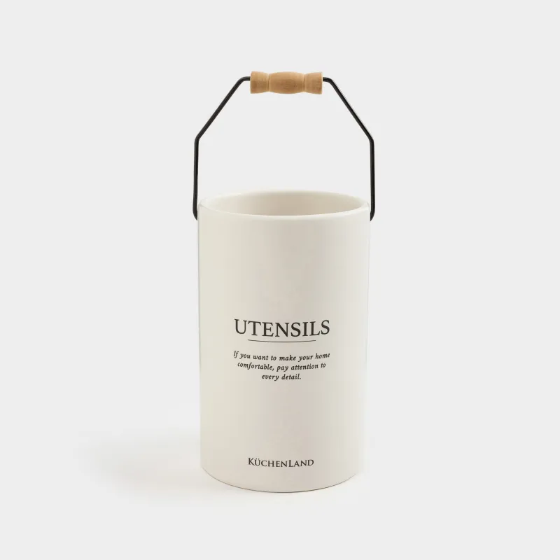 Kitchen accessories stand, 17 cm, with handle, ceramic / metal, milky, Course