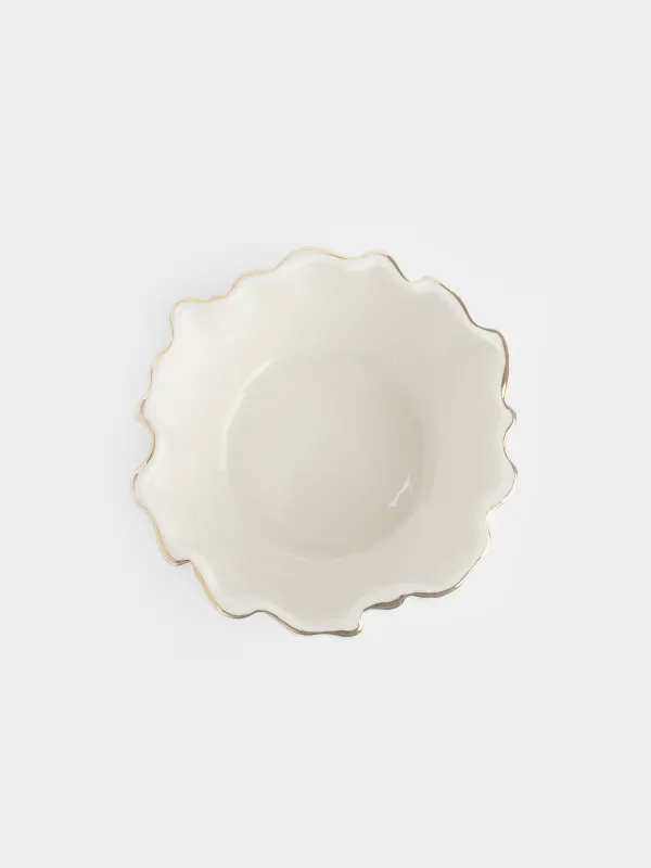 Salad bowl, 15x6 cm, 450 ml, porcelain P, with golden edging, Crumpled effect, Crumple gold, image-2