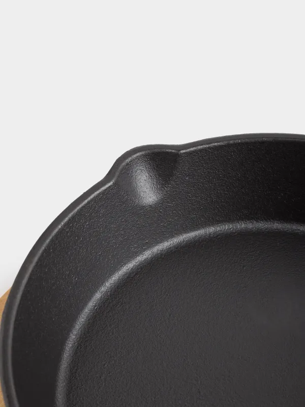 Frying Pan with base, 20 cm, cast iron/wood, round, black, Authentic, image-6