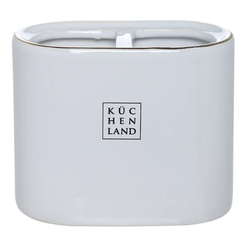 Toothbrush holder, 12 cm, ceramic, white and gold, Freya, image-0