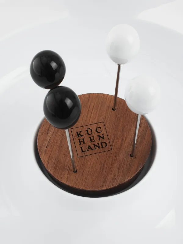 Appetizer dish, 23 cm, with skewers, porcelain P / wood, white / black, B&W, image-3