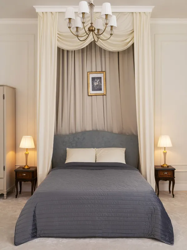 Bedspread, 220x240 cm, quilted, velvet/microfiber, grey, Stitch velvet, image-0