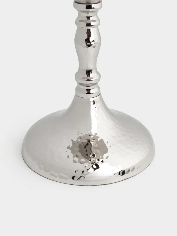 Candle holder, 26 cm, on a leg, glass / metal, silver, Craquelure, Fantastic R, image-3