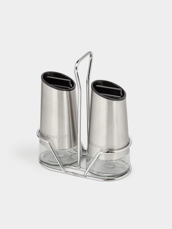 Salt and pepper set, 15 cm, on a stand, glass / metal, Classic color, image-1