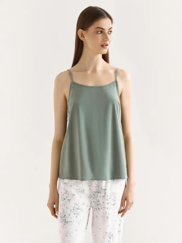 Women's top, homewear, size L, straps, viscose, milky, Flowers, Arsinoa, image-0