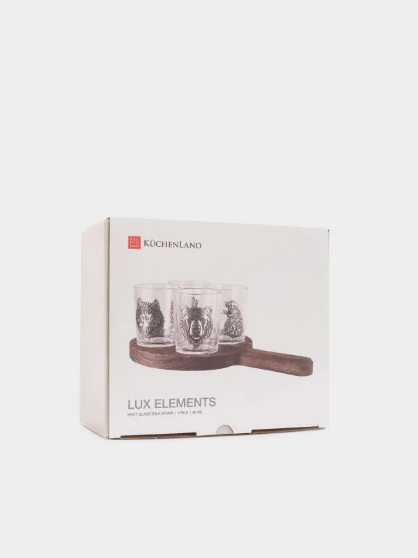 Drinking glass, 80 ml, 4 pcs, on a stand, glass/metal/tree, Eagle and beasts, Lux elements decor, image-5