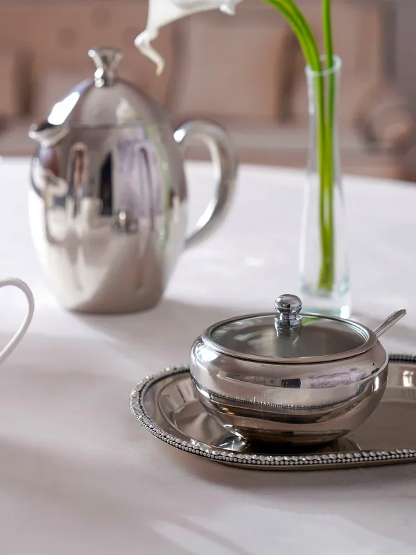 Sugar bowl, 9 cm, 500 ml, with spoon, steel, Classic, image-8