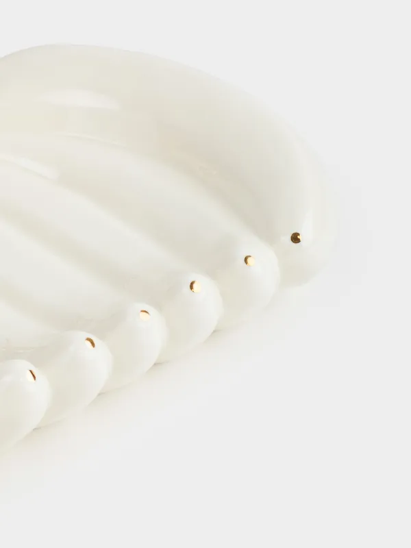 Fruit bowl, 26x16 cm, decorative, porcelain P, milky golden, Bananas, Tropical, image-4