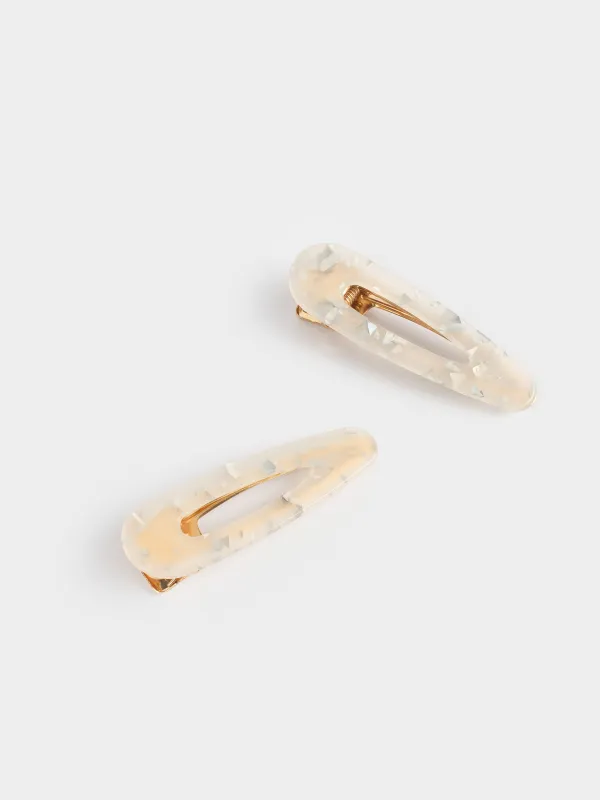 Hair clip, 7 cm, 2 pcs, Acrylic / metal, mother of pearl, Glam, Glam, image-1