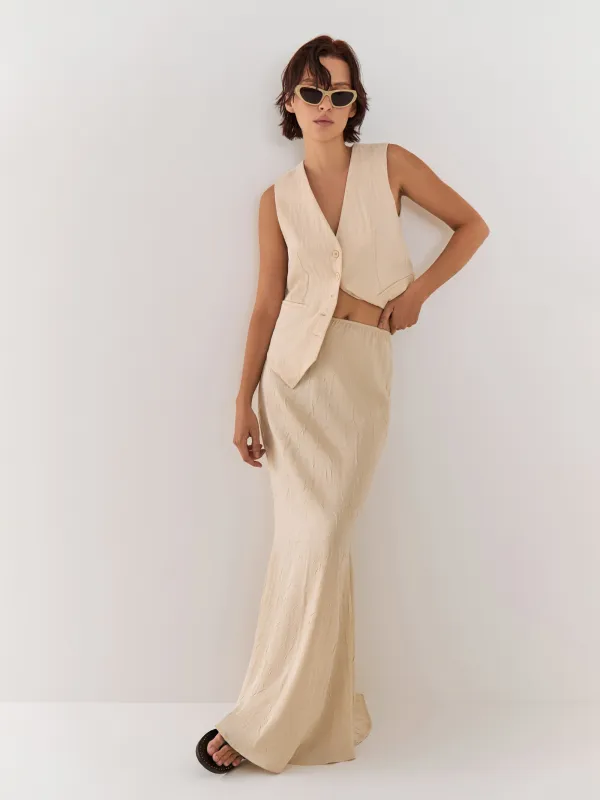 Women's skirt, maxi, size S, polyester, gold, Rosalinda, image-5