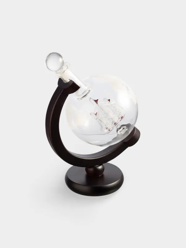 Decanter, 650 ml, on a stand, B glass / wood, Globe with ship, Bar, image-5