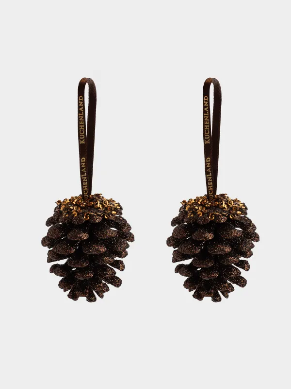 Christmas tree toy, 5 cm, 2 pcs, plastic, bronze, Cone, Figure sparkle, image-0