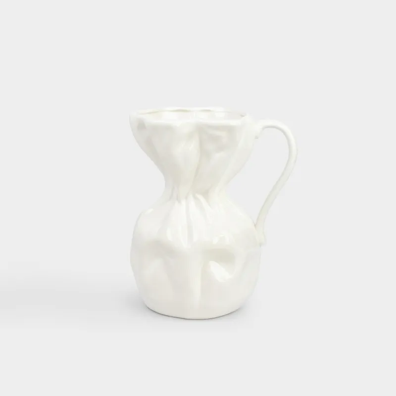 Flower vase, 25 cm, ceramic, White, Crumpled effect, Crumple