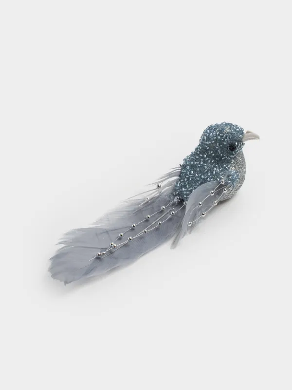 Decorative ornament, 19 cm, clip - on, foam/feather, silver, Bird, Birds NY, image-3