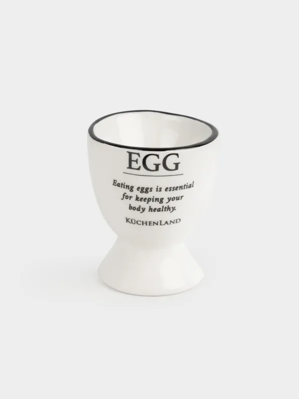 Egg stand, 6 cm, ceramic, milky, with black edging, Egg, Course, image-1