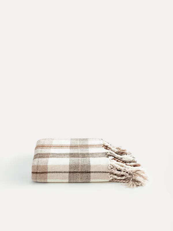 Plaid, 130x170 cm, fringed, chenille, beige-brown, Checkered, Hazel, image-6