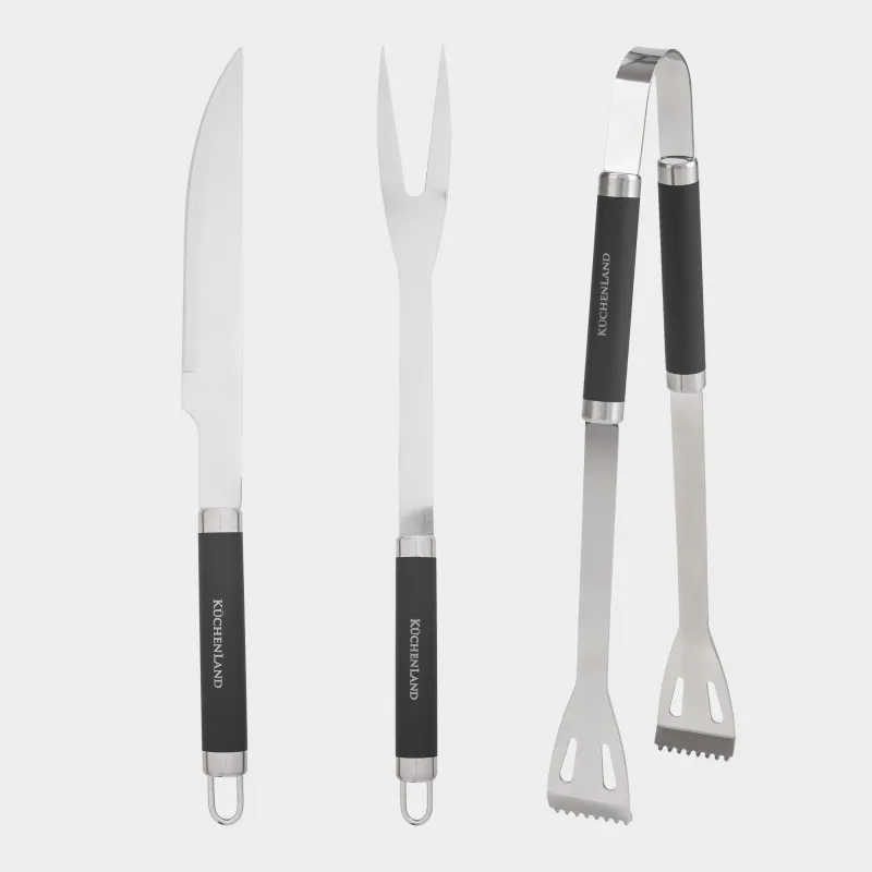 BBQ set, 3 items, in leather case, steel / plastic / eco-leather, BBQ, image-2