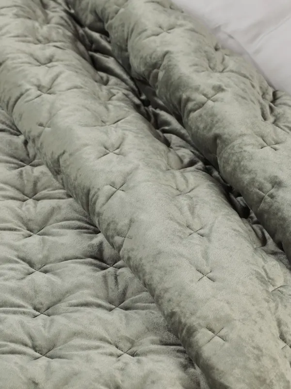 Bedspread, 220x240 cm, quilted, velvet/microfiber, green, Lines, Stitch velvet, image-2