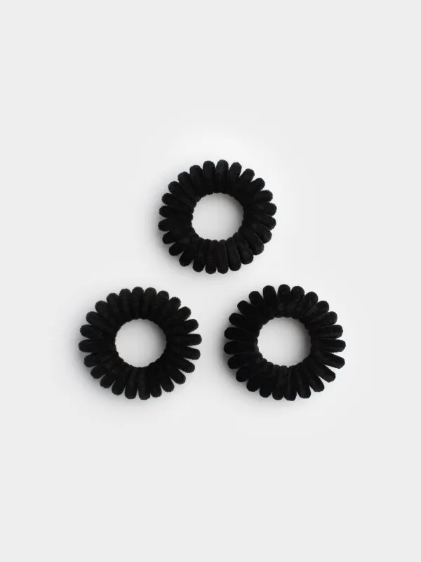 Elastic band for hair, 4 cm, 3 pcs, polyester / TPU, black, Spiral, Helix, image-0