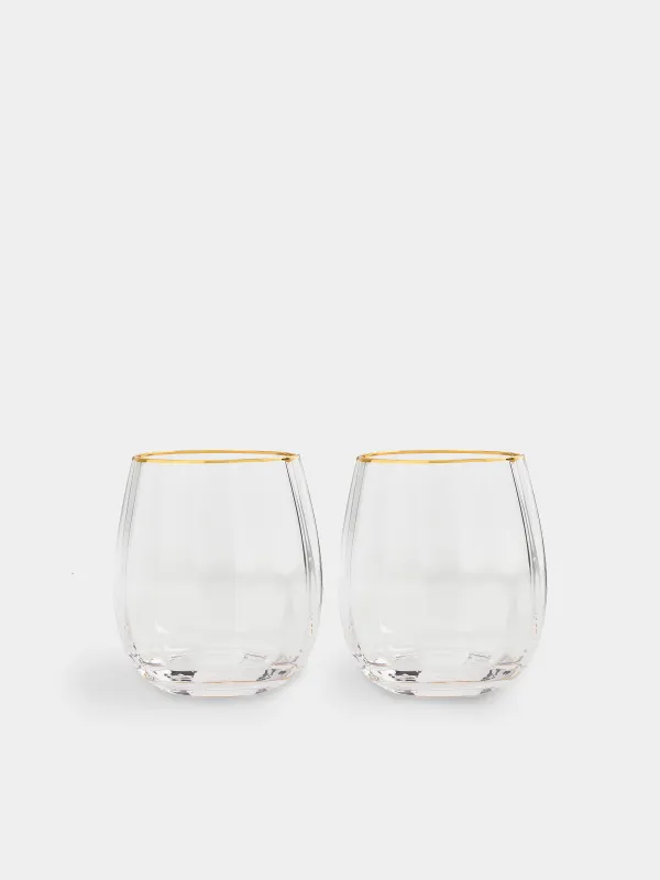 Glass, 10 cm, 450 ml, 2 pcs, glass R, with golden edging, Filo R gold, image-0