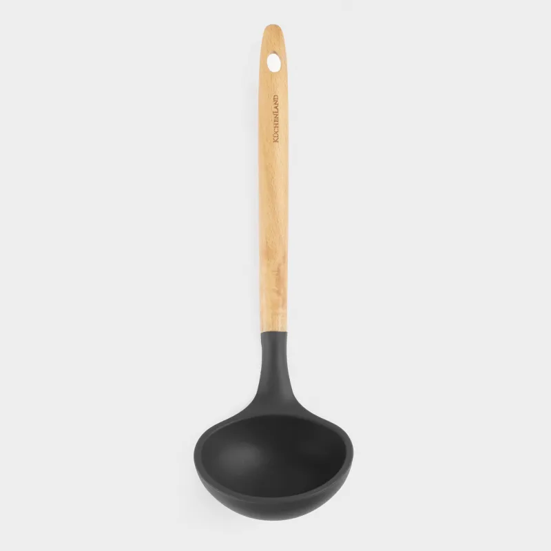 Ladle, 30 cm, silicone / wood, gray, Weekend