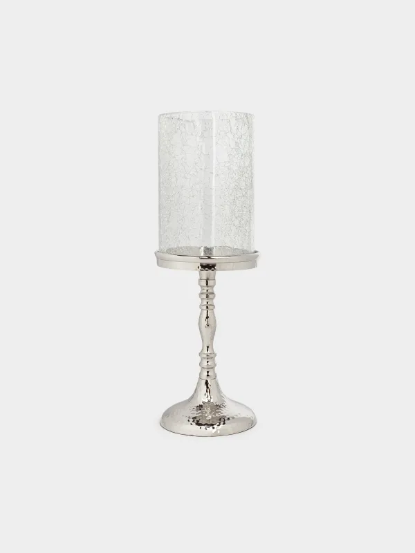 Candle holder, 32 cm, on a leg, glass / metal, silver, Fantastic R, image-1