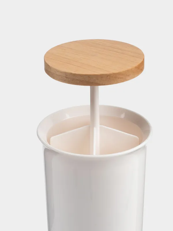 Cotton swab container, 12 cm, plastic / rubber wood, White, White style, image-5