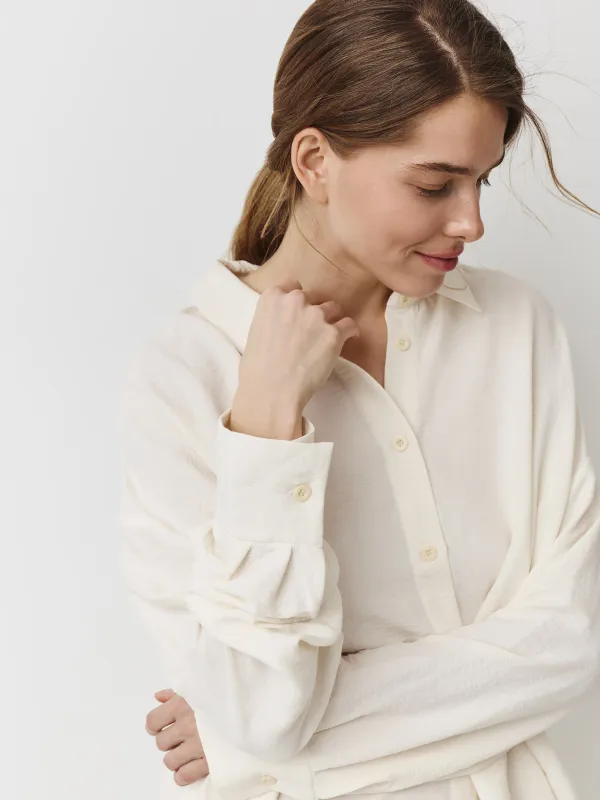 Women's shirt, homewear, size L, with long sleeves, polyester, milky, Marlla, image-0