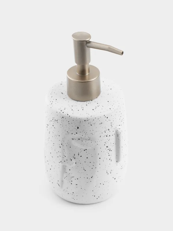 Liquid soap dispenser, 460 ml, Ceramic / Plastic, White, Speckled, Face, Face speckled, image-2