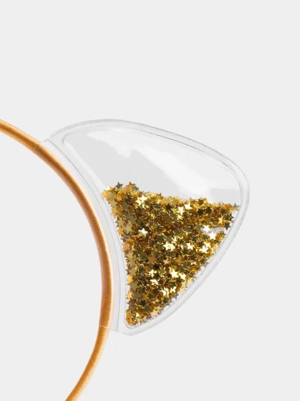 Carnival band, 16x20 cm, children's, polyester / PVC, Champagne, Glitter ears, Cat, image-3