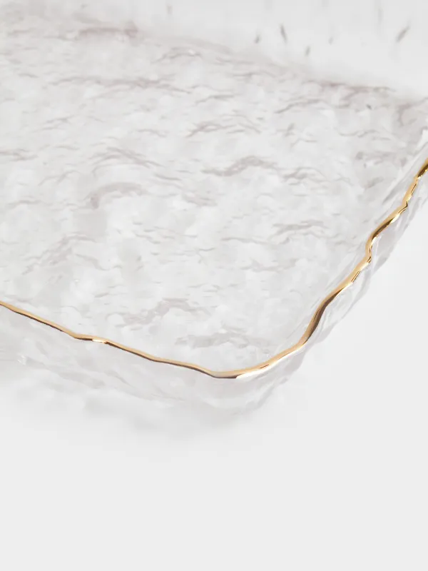 Dish, 15x15 cm, glass, square, with golden edging, Nautilus gold, image-4