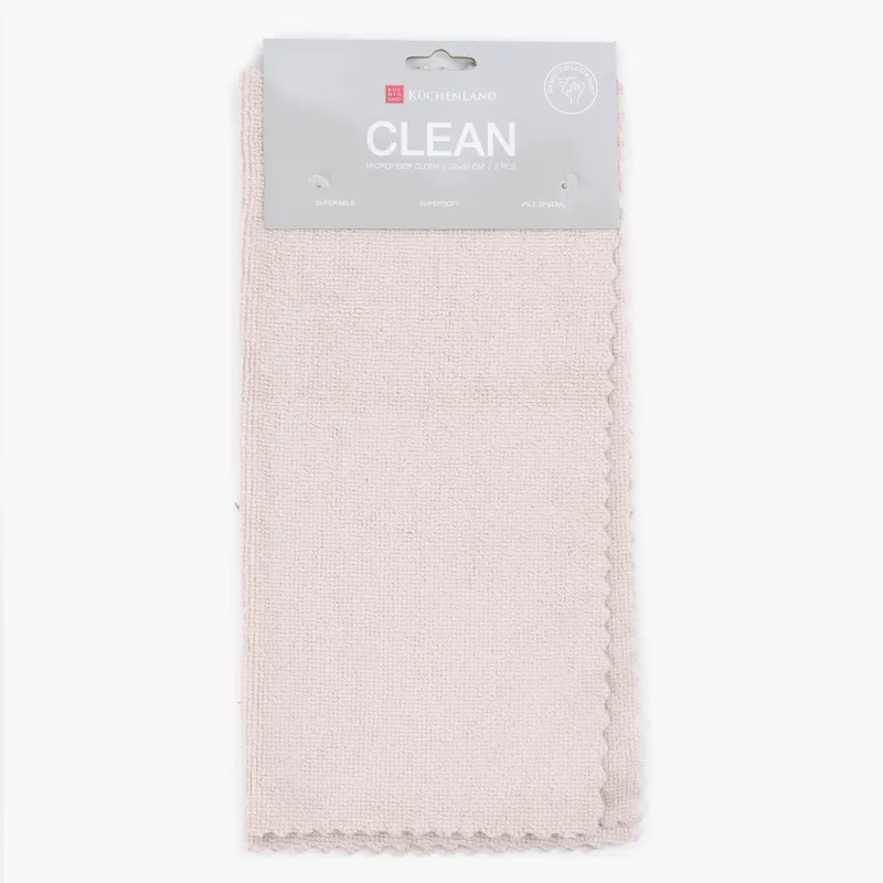 Cleaning cloth, 32x32 cm, 2 pcs, microfiber with lint, beige-pink, Clean