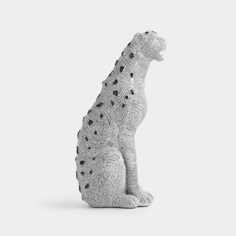 Statuette, 29 cm, polyresin / rhinestones, silver, Leopard, Leopard, image-3