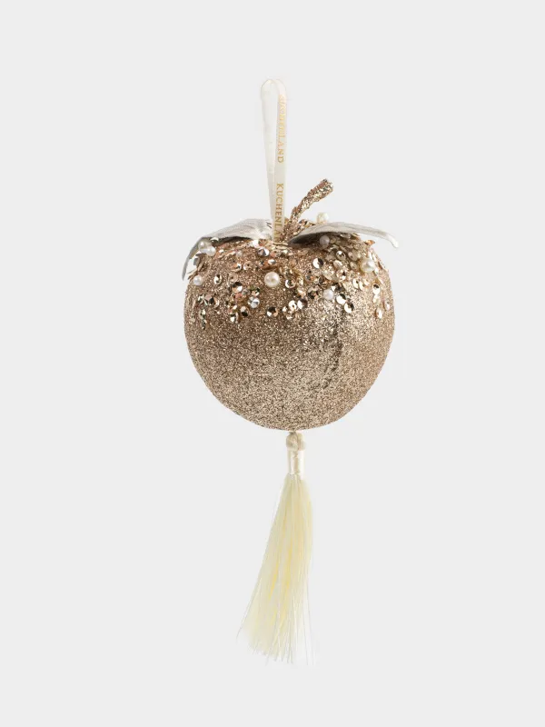 Christmas tree toy, 9 cm, foam, champagne, Apple with brush, Figure sparkle, image-2