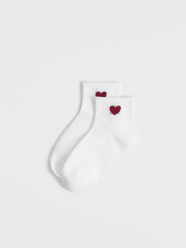 Women's socks, size 36-38, cotton / polyester, white, Heart, Slogan, image-1