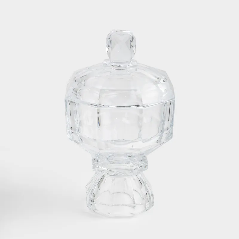 Candy bowl, 17x27 cm, 1 l, on a leg, with lid, glass, Edges, Terlano
