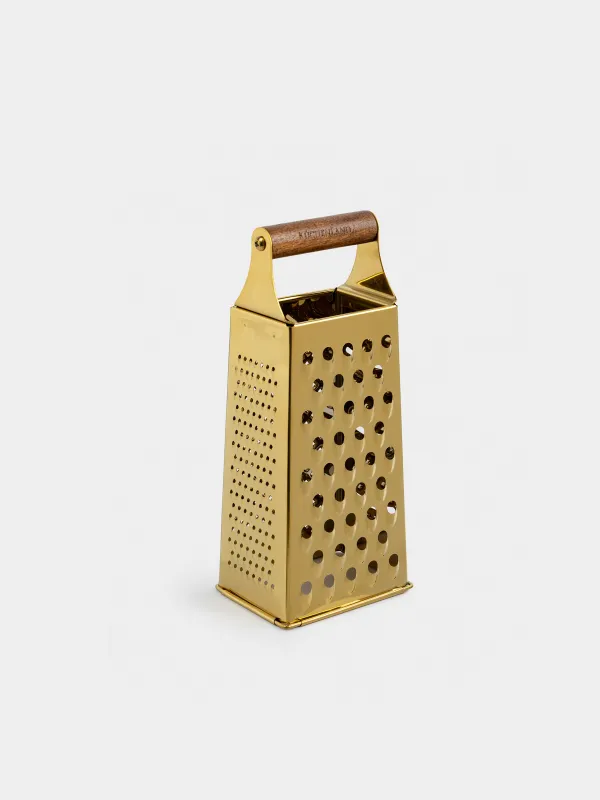 Grater, 24 cm, four-sided, steel / wood, golden, Classic gold, image-2