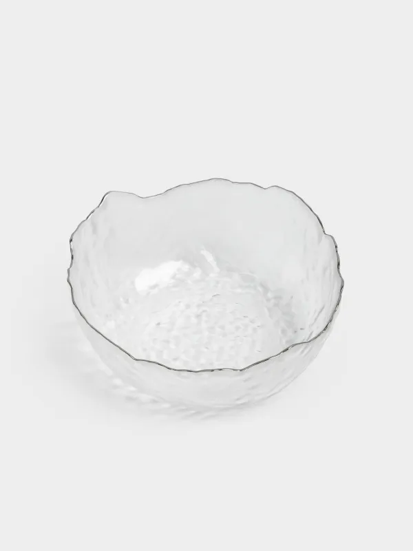 Salad bowl, 20x9 cm, 1,1 l, glass, with silver edging, Nautilus silver, image-1