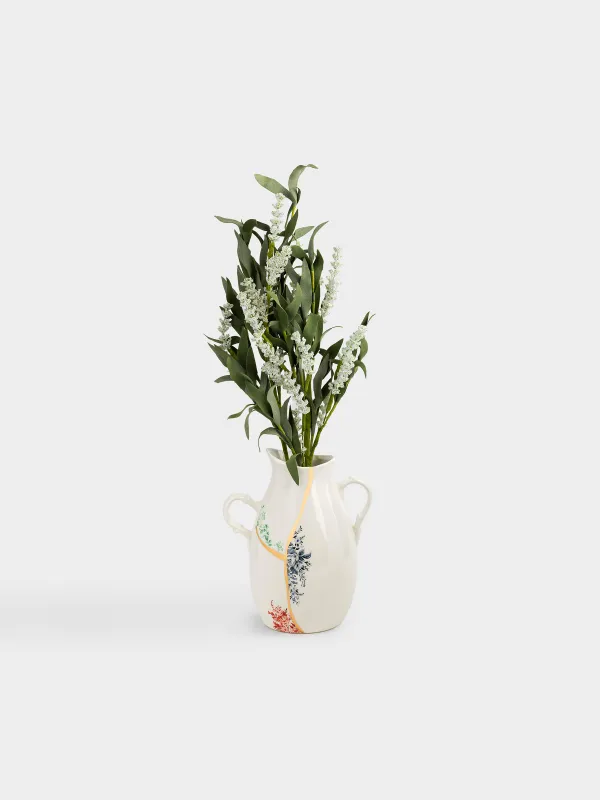 Flower vase, 24 cm, with handles, ceramic, white and gold, Broken print, Revival, image-4